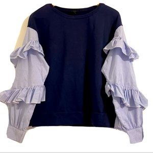 Halogen Blue Tiered Ruffle white and light blue Long Sleeve Blouse Size Medium